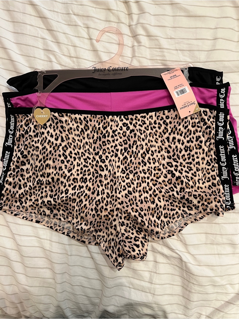 2X NWT Juicy Couture 3pk Cheeky Boy Short Panties